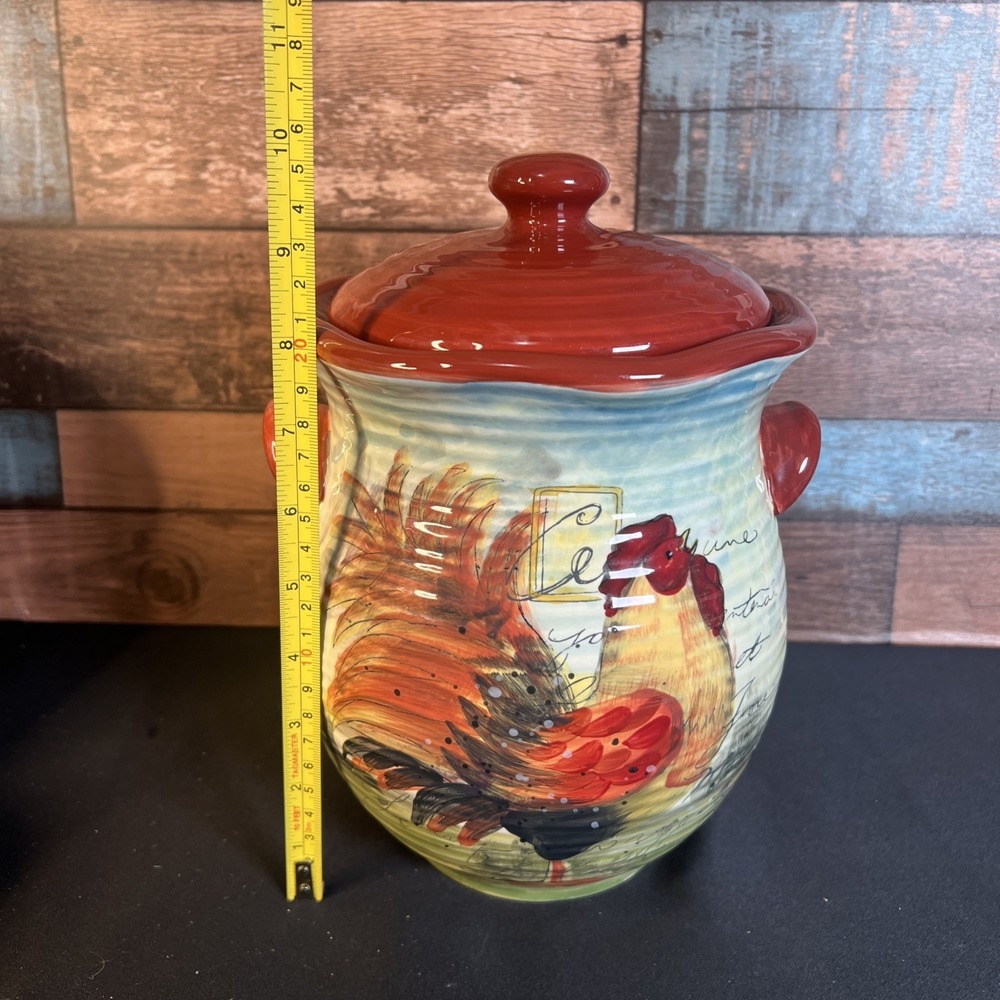 Susan Winget Certified International Rooster Canister Cookie Jar Approx 10.5" - Picture 11 of 11